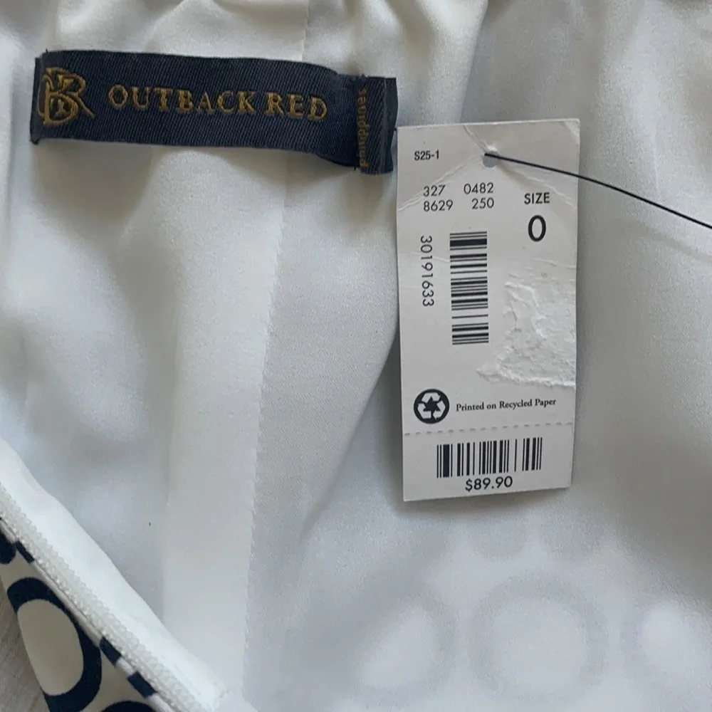 NWT Outback Red Navy and White Geometric Strapless Cocktail Dress Size 0